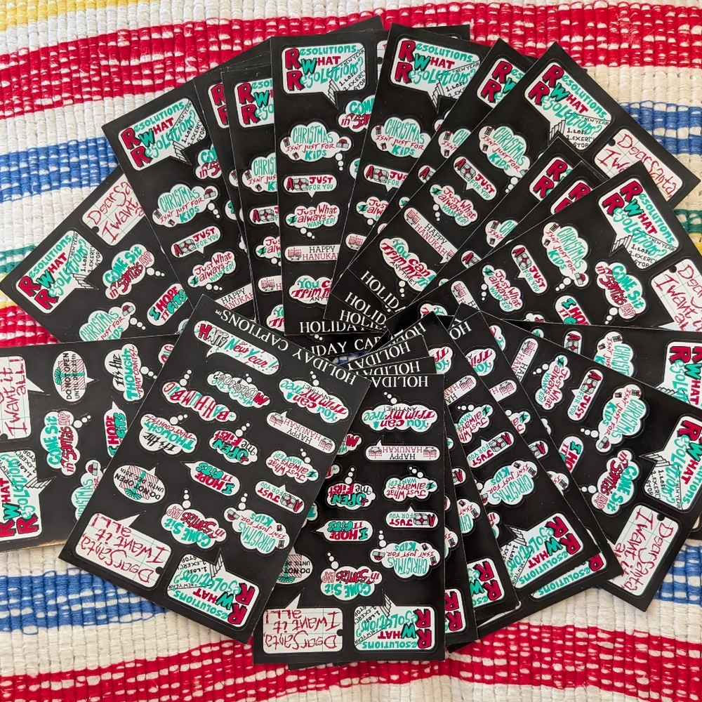 90s Vintage Holiday Christmas Captions Sticker Lot Of 22 Sheets New Rare